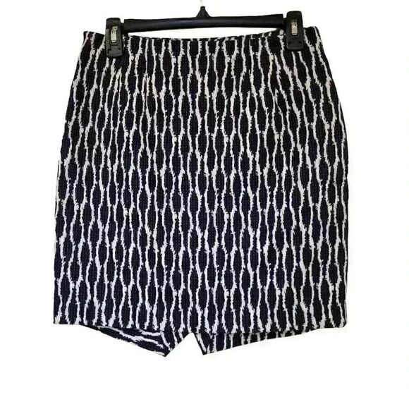 Loft Women's Black & White Cotton/Poly Geometric Print Asymmetrical Wrap Pencil - Picture 7 of 13